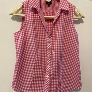 Talbots Pink and White Gingham Sleeveless Button-Down Shirt USED